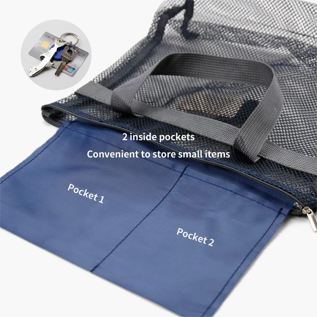 Alt view image 4 of 7 - Mesh Shower Caddy Bag Portable Hanging Toiletry and Bath Organizer with Zipper for Travel, Swimming, Gym, Camping, College Dorms, Beach (Navy Blue)