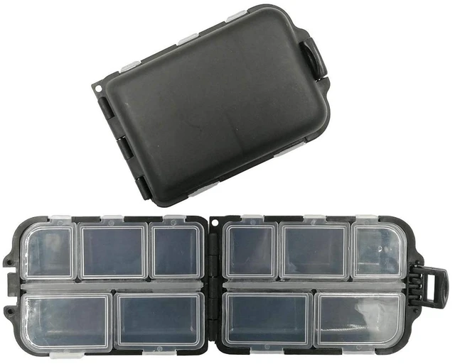 Main image of 2x Small Hard Fishing Tackle Box Portable Case Hooks Lure Baits Storage Box Containers For Storing Swivels Jigs Hooks Sinker,10 Compartments (Black)