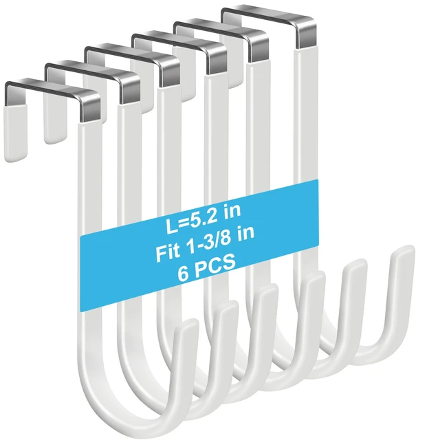 Main image of 6 Pack Over The Door Hooks, Door Hangers Hooks, Soft Rubber Surface Prevents Scratches, White Door Hooks for Bathroom, Living Room, Kitchen Hanging Clothes, Towels, Shoe Bag, Hats