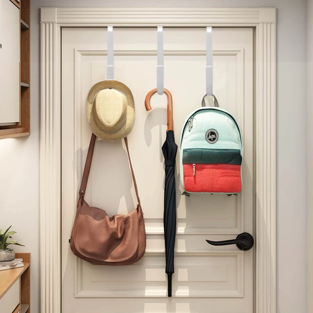 Alt view image 6 of 6 - 6 Pack Over The Door Hooks, Door Hangers Hooks, Soft Rubber Surface Prevents Scratches, White Door Hooks for Bathroom, Living Room, Kitchen Hanging Clothes, Towels, Shoe Bag, Hats