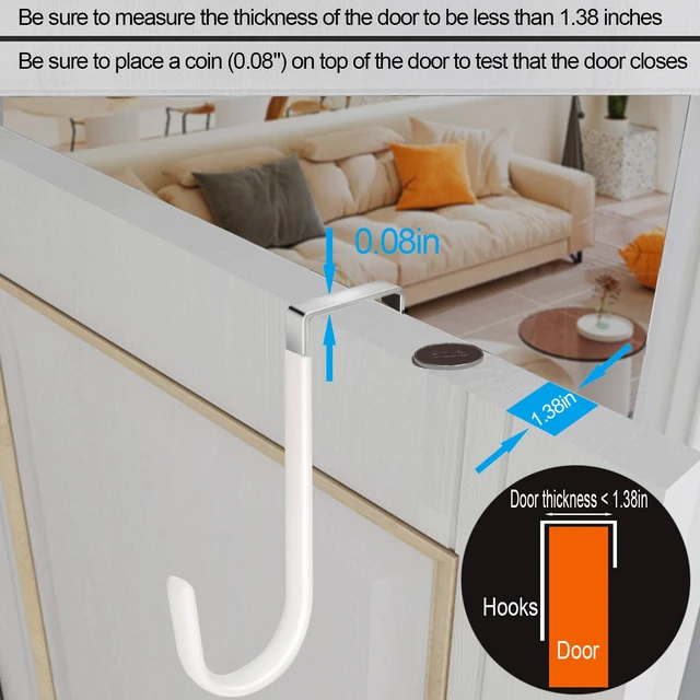 Alt view image 3 of 6 - 6 Pack Over The Door Hooks, Door Hangers Hooks, Soft Rubber Surface Prevents Scratches, White Door Hooks for Bathroom, Living Room, Kitchen Hanging Clothes, Towels, Shoe Bag, Hats