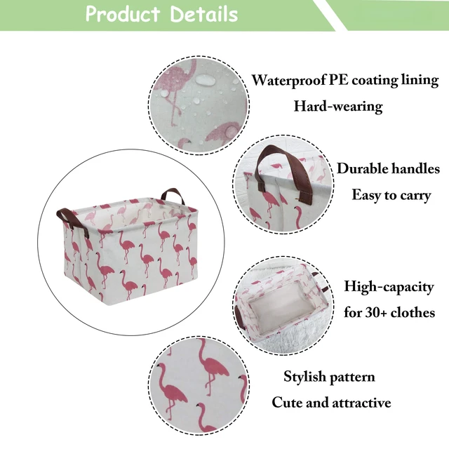 Alt view image 7 of 7 - Rectangular Storage Bin,Waterproof Gift Baskets,Room Decor (Flamingo)