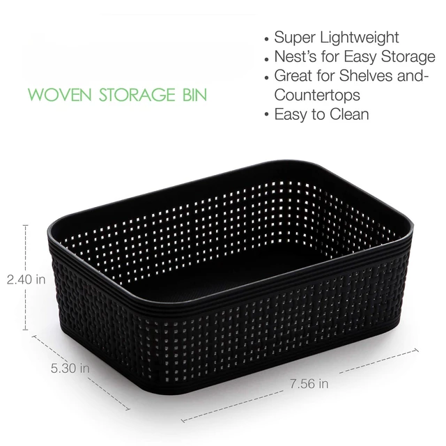 Alt view image 2 of 4 - | Woven Plastic Basket | XS (Black), 5-Pack | THE JUTE COLLECTION | Home Organization, Space - Saving Storage, Stylish Design | Jute Basket | Plastic Storage Basket
