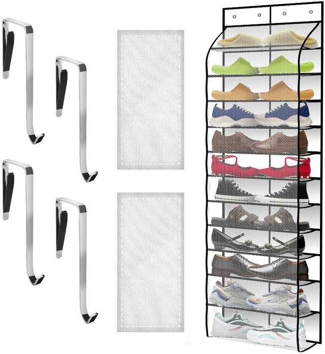 Main image of Over The Door Shoe Organizer with 12 Large Breathable Pockets - Durable Hanging Storage for the Entire Family's Shoes (White)