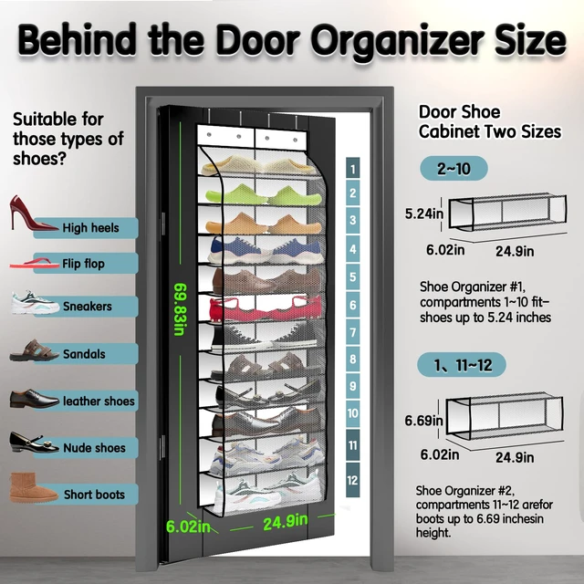 Alt view image 2 of 7 - Over The Door Shoe Organizer with 12 Large Breathable Pockets - Durable Hanging Storage for the Entire Family's Shoes (White)