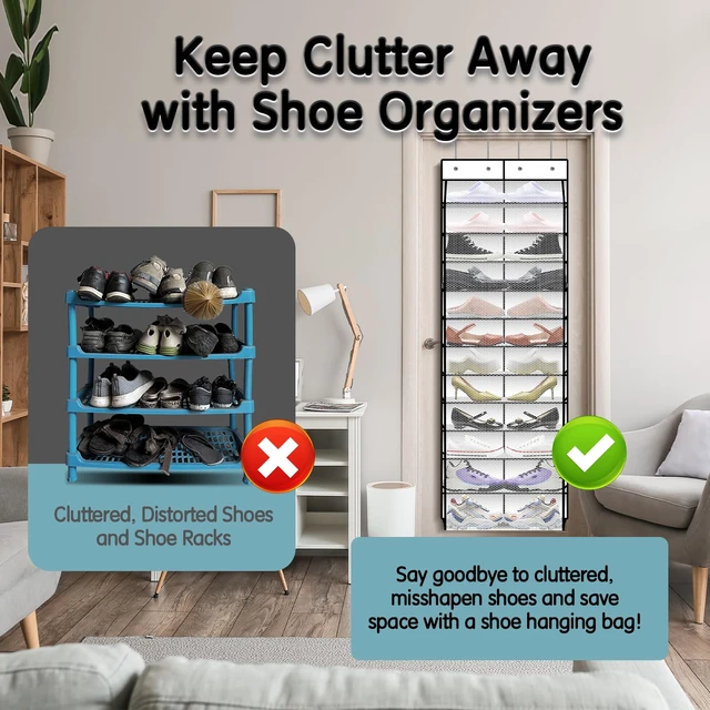 Alt view image 6 of 7 - Over The Door Shoe Organizer with 12 Large Breathable Pockets - Durable Hanging Storage for the Entire Family's Shoes (White)