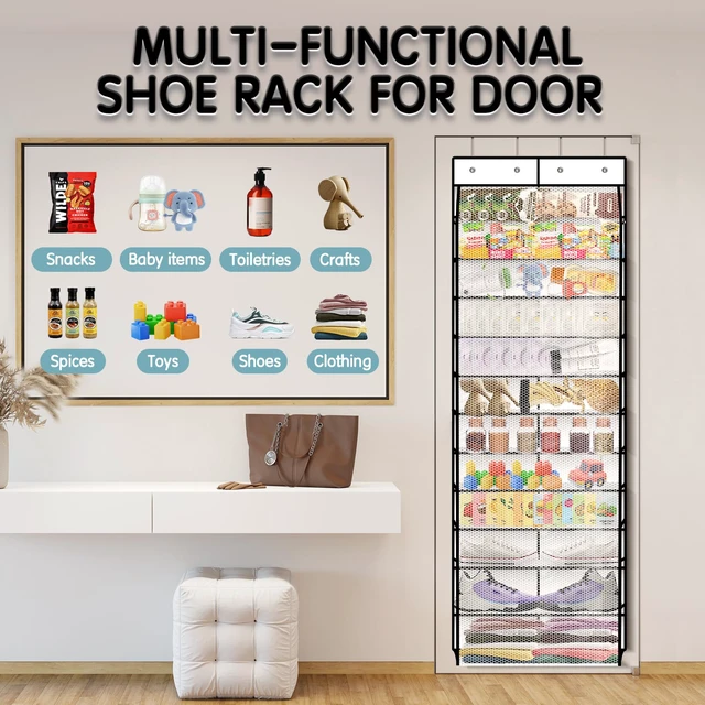 Alt view image 7 of 7 - Over The Door Shoe Organizer with 12 Large Breathable Pockets - Durable Hanging Storage for the Entire Family's Shoes (White)