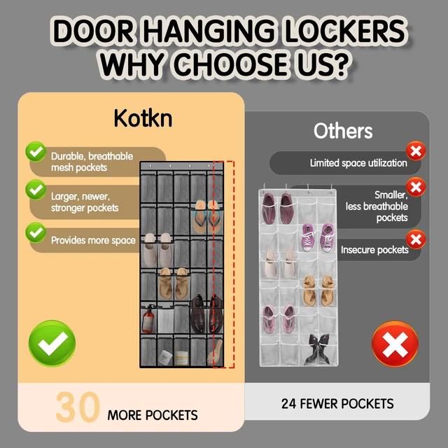 Alt view image 4 of 7 - Over the Door Shoe Organizer with 30 Breathable Mesh Pockets - Large Capacity Closet Storage for Men & Women, Hanging Shoe Rack Organizer (Gray)