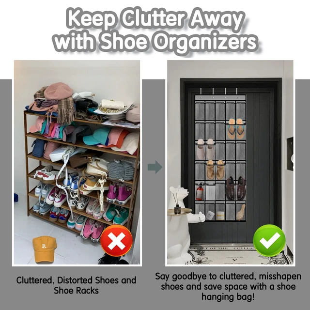 Alt view image 7 of 7 - Over the Door Shoe Organizer with 30 Breathable Mesh Pockets - Large Capacity Closet Storage for Men & Women, Hanging Shoe Rack Organizer (Gray)