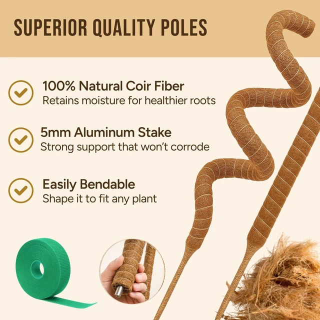 Alt view image 2 of 7 - 29" Moss Pole Monstera Plant Support, Indoor Plant Stakes | 2 Pack Bendable Stakes Prevents Climbing Plants from Flopping