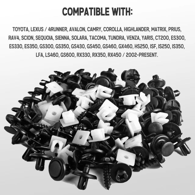 Alt view image 6 of 7 - 101 PCS Engine Under Cover Fender Push Pin Rivets Compatible with Toyota | 90467-07201, Fit Toyota Lexus Camry Corolla, Plastic Fastener Retainer Clips with 90189-06193 Grommet 90159-60477 Bolt Kits