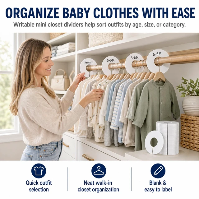Alt view image 2 of 7 - 30 Baby Closet Dividers Durable - Home Closet Organizer & Storage | White Plastic Rack Dividers, Large Hanger Labels, Hanging Clothes Size Dividers, for Boutique Settings & Nursery Essentials