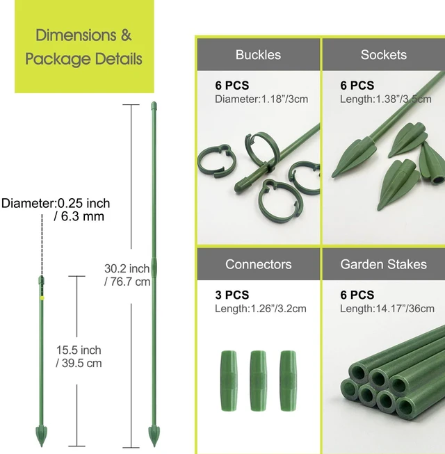 Alt view image 4 of 7 - Plant Stakes for Indoor Plants, 14 Inch Plant Support Stakes, 6 PCS | Tall Adjustable Garden Plant Sticks, with Clips for Indoor Monstera Tomato Orchid Potted Plants Flower, Green