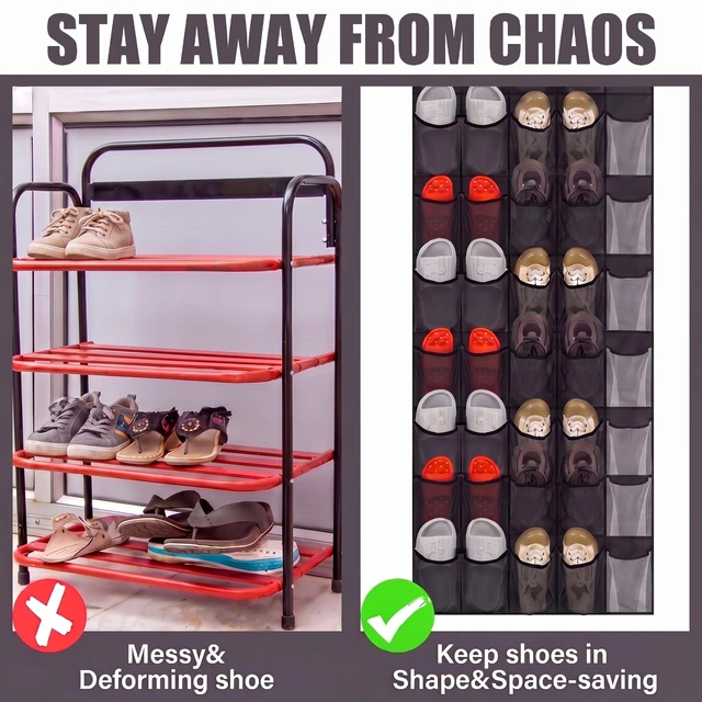 Alt view image 3 of 7 - 1 Pcs 40 Pocket Over the Door Shoe Organizer, Gray | Large Breathable Mesh Hanging Shoe Rack, Space Saving Shoe Holder for Closet Dorm Bedroom Entryway Storage, Behind Design