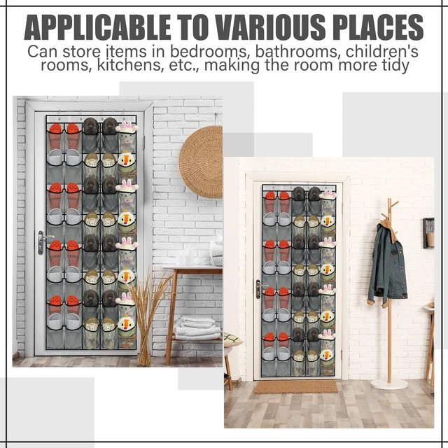 Alt view image 7 of 7 - 1 Pcs 40 Pocket Over the Door Shoe Organizer, Gray | Large Breathable Mesh Hanging Shoe Rack, Space Saving Shoe Holder for Closet Dorm Bedroom Entryway Storage, Behind Design