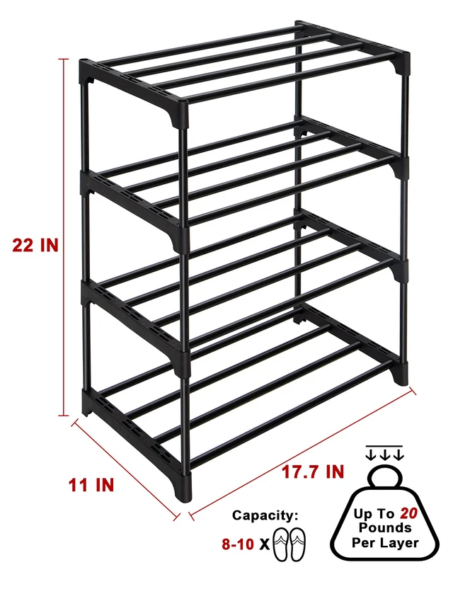 Alt view image 3 of 7 - Upgrade 4-Tier Small Shoe Rack, Metal Stackable Kids Shoe Shelf Storage Shoe Stand Organizer for Closet Entryway Hallway,Zapateras Organizer for Shoes(Black)