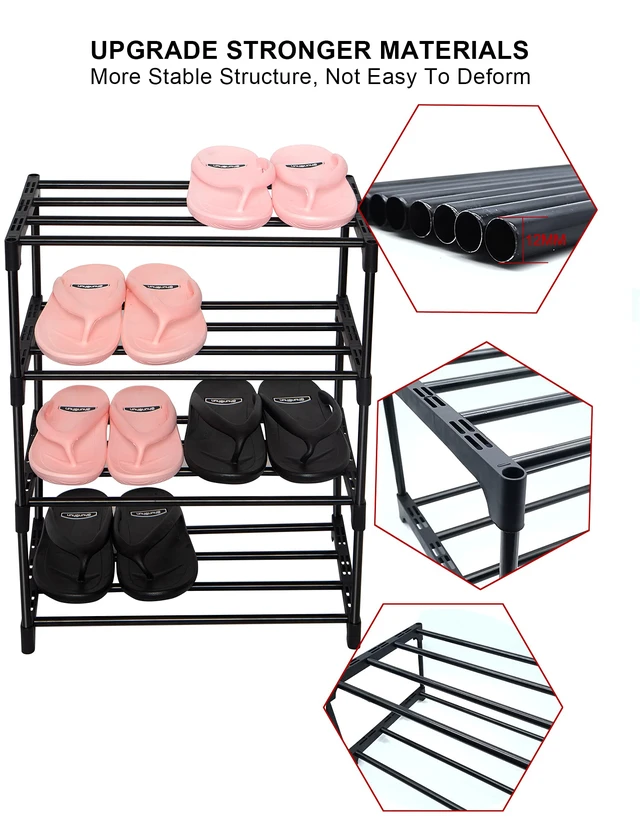 Alt view image 4 of 7 - Upgrade 4-Tier Small Shoe Rack, Metal Stackable Kids Shoe Shelf Storage Shoe Stand Organizer for Closet Entryway Hallway,Zapateras Organizer for Shoes(Black)