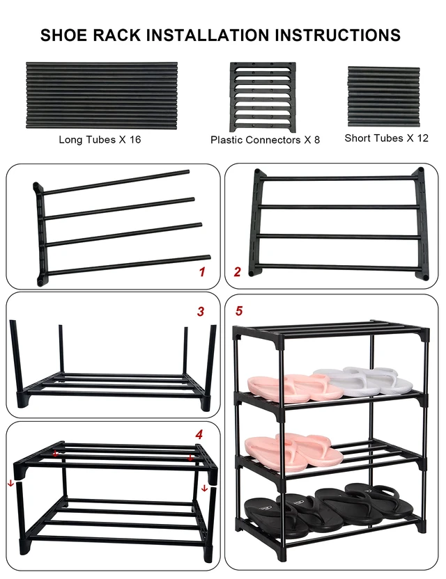Alt view image 6 of 7 - Upgrade 4-Tier Small Shoe Rack, Metal Stackable Kids Shoe Shelf Storage Shoe Stand Organizer for Closet Entryway Hallway,Zapateras Organizer for Shoes(Black)