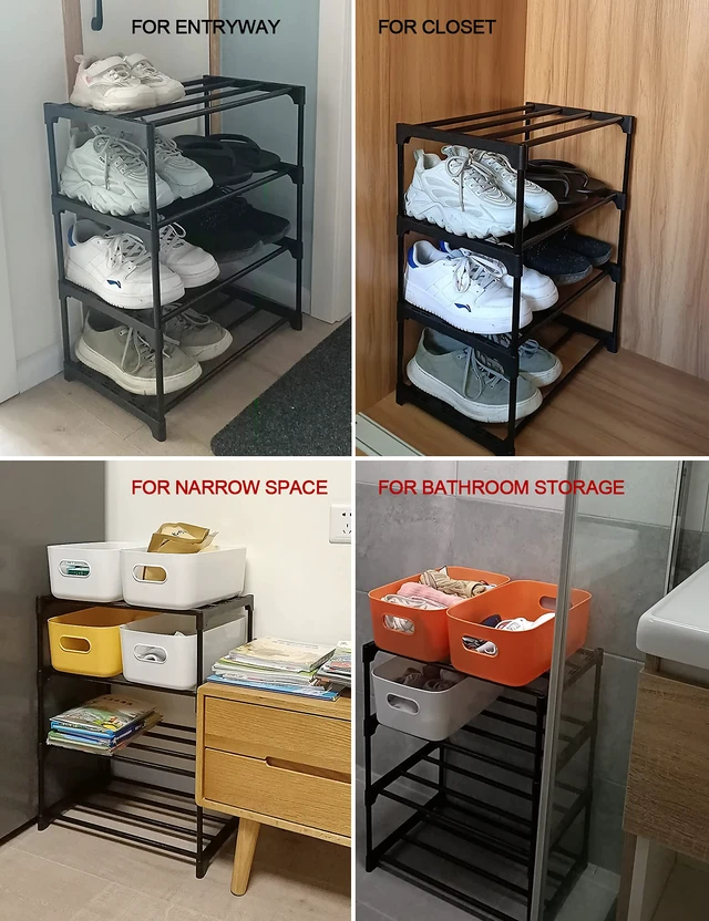 Alt view image 7 of 7 - Upgrade 4-Tier Small Shoe Rack, Metal Stackable Kids Shoe Shelf Storage Shoe Stand Organizer for Closet Entryway Hallway,Zapateras Organizer for Shoes(Black)