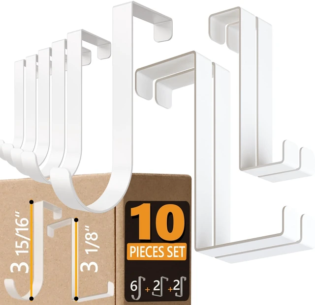 Main image of Over the Door Hooks 6+2+2 Cruise Must Haves Set, White - Coat Hanger 6 pcs fits 1 3/8" + Towel Holder 2 pcs fits up to 1 3/4" + Cabinet Hooks 2 pcs with Anti-Scratch & Non-Slip Pads
