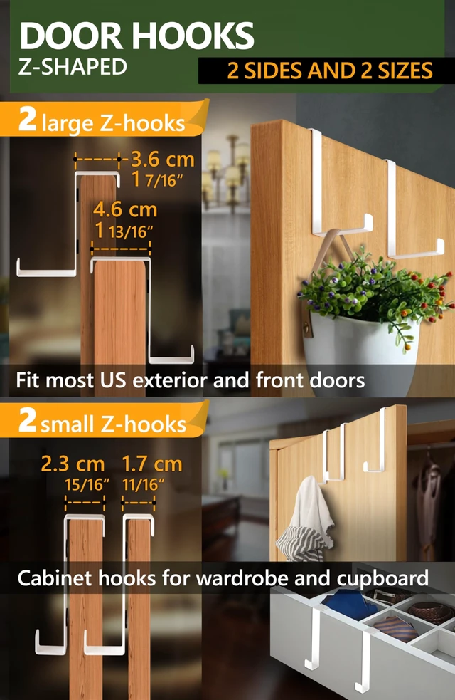 Alt view image 4 of 6 - Over the Door Hooks 6+2+2 Cruise Must Haves Set, White - Coat Hanger 6 pcs fits 1 3/8" + Towel Holder 2 pcs fits up to 1 3/4" + Cabinet Hooks 2 pcs with Anti-Scratch & Non-Slip Pads