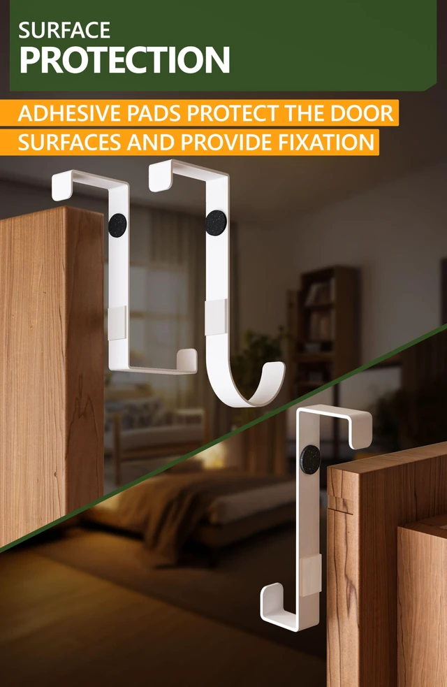 Alt view image 6 of 6 - Over the Door Hooks 6+2+2 Cruise Must Haves Set, White - Coat Hanger 6 pcs fits 1 3/8" + Towel Holder 2 pcs fits up to 1 3/4" + Cabinet Hooks 2 pcs with Anti-Scratch & Non-Slip Pads