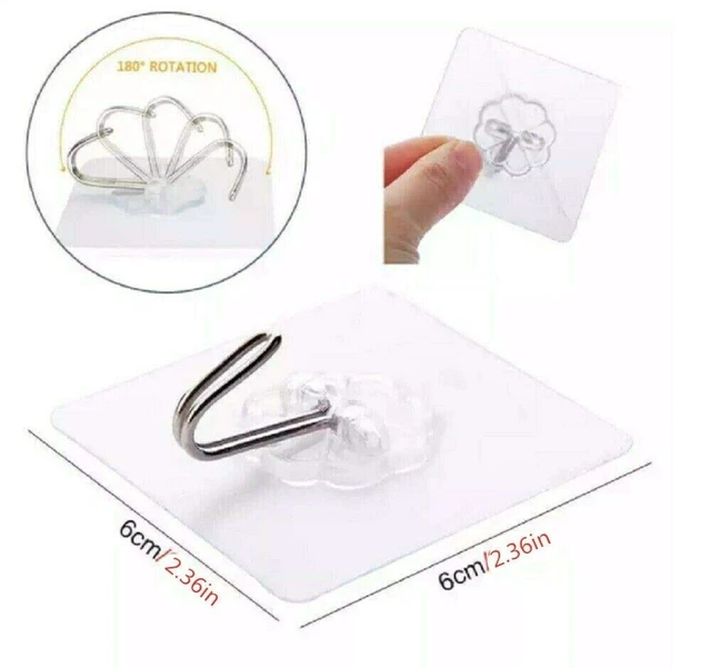 Alt view image 5 of 7 - Transparent Adhesive Hooks 30 lb(Max), Waterproof & Oilproof Reusable Seamless Hooks, Heavy Duty Wall Hook for Kitchen Bathroom Office (20), (20hook), 2.36