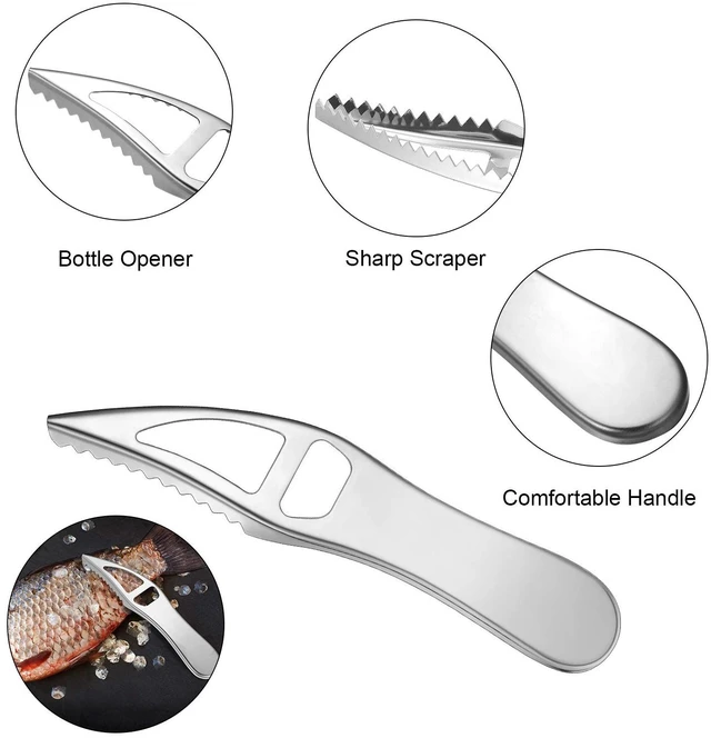 Alt view image 3 of 7 - 4 Pcs Stainless Steel Fish Scale Remover Scaler with Bottle Opener | Fish Skin Peeler, Descaler Cleaner, Stainless Steel Blade, 4 Pack Kitchen Fish Cleaning Tool