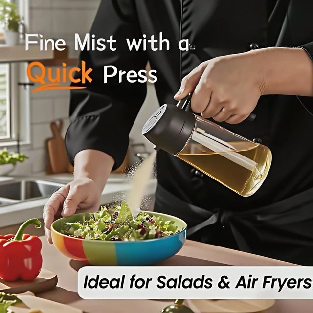Alt view image 2 of 7 - 2 in 1 Oil Sprayer for Cooking, 16oz/470ml | Oil Dispenser for Kitchen Gadgets, Premium Food-Grade Oil Bottle, for Salad, Air Fryer, BBQ