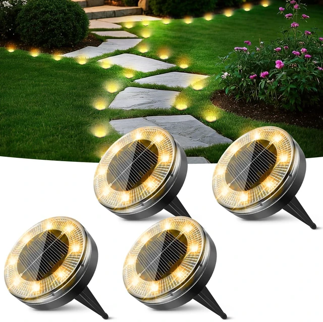 Main image of Mini Solar Ground Lights, 4 Pack Flat Solar Disc Lights Outdoor Waterproof, 2.3 Inch Small Solar Garden Lights Landscape Lighting for Outside Pathway Garden Yard Lawn Walkway,Warm White