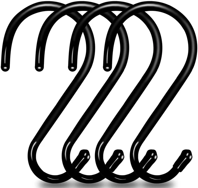 Main image of 4 Pack Large S Hooks for Hanging Heavy Duty, 6 inch Non Slip Vinyl Coated Metal Closet S Hooks for Hanging Kitchen Utensil Pot Pan Cups Clothes Jeans Towels Hats Bags Plants (Black)