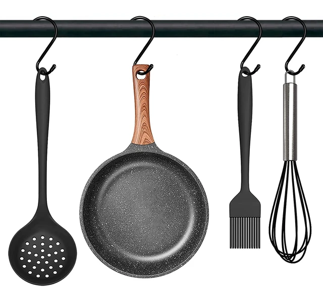 Alt view image 3 of 7 - 4 Pack Large S Hooks for Hanging Heavy Duty, 6 inch Non Slip Vinyl Coated Metal Closet S Hooks for Hanging Kitchen Utensil Pot Pan Cups Clothes Jeans Towels Hats Bags Plants (Black)