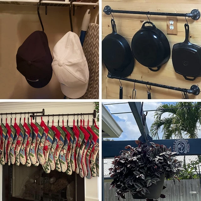 Alt view image 5 of 7 - 4 Pack Large S Hooks for Hanging Heavy Duty, 6 inch Non Slip Vinyl Coated Metal Closet S Hooks for Hanging Kitchen Utensil Pot Pan Cups Clothes Jeans Towels Hats Bags Plants (Black)