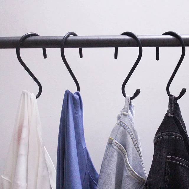 Alt view image 6 of 7 - 4 Pack Large S Hooks for Hanging Heavy Duty, 6 inch Non Slip Vinyl Coated Metal Closet S Hooks for Hanging Kitchen Utensil Pot Pan Cups Clothes Jeans Towels Hats Bags Plants (Black)