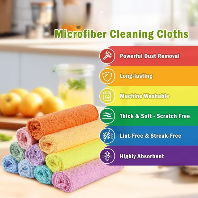 Alt view image 2 of 7 - Microfiber Cleaning Cloth, 10PK, Cleaning Rags, 11.5"×11.5" | Microfiber Towels for Cars, Lint Free Cloth, Dusting Cloth for Home, Window, Cleaning Supplies
