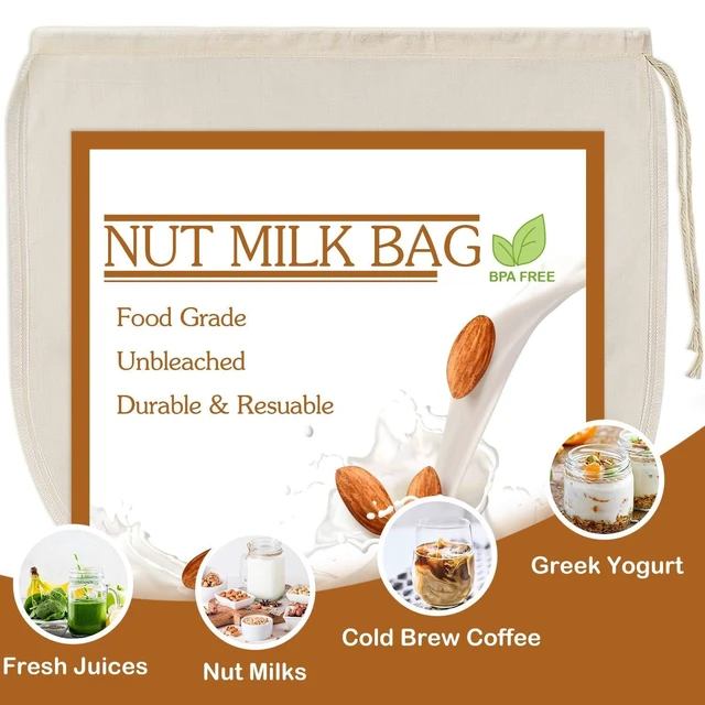 Alt view image 5 of 7 - 3 PCS 12"x12" Nut Milk Bags - 100% Unbleached Cotton Cheesecloth, Reusable Food Strainer Colander For Straining Almond/Oat Milk, Celery Juice, Cold Brew Coffee, Yogurt and Cheese Making