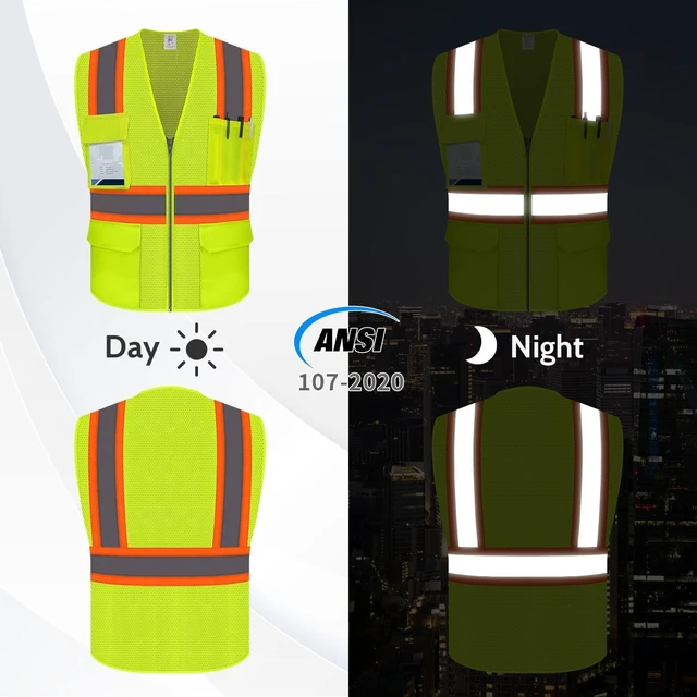 Alt view image 2 of 5 - Safety Vest for Men Women, Hi Vis Vest with Pockets, High Visibility Work Vest with Reflective Strips for Workers/Contractors/Surveyors/Drivers, Mesh Design, ANSI Compliant, (UB-Yellow, L)