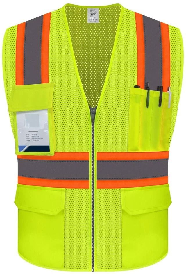 Main image of Safety Vest for Men Women, Hi Vis Vest with Pockets, High Visibility Work Vest with Reflective Strips for Workers/Contractors/Surveyors/Drivers, Mesh Design, ANSI Compliant, (UB-Yellow, L)