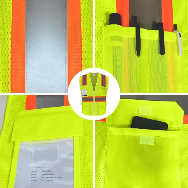 Alt view image 4 of 5 - Safety Vest for Men Women, Hi Vis Vest with Pockets, High Visibility Work Vest with Reflective Strips for Workers/Contractors/Surveyors/Drivers, Mesh Design, ANSI Compliant, (UB-Yellow, L)