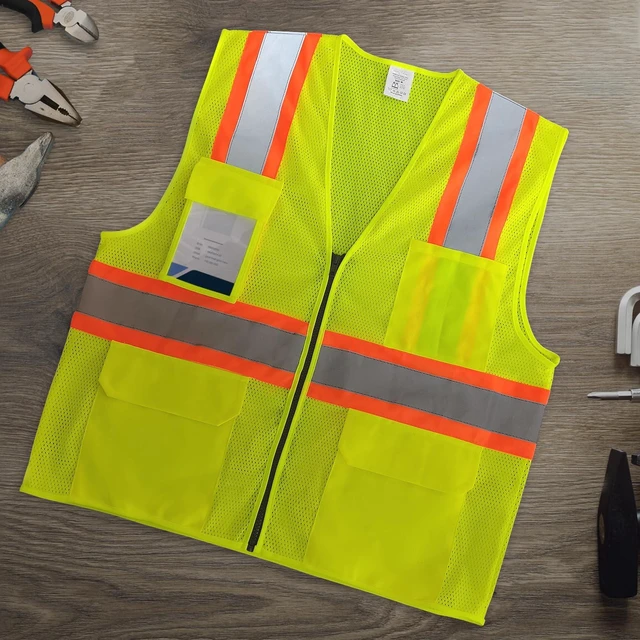 Alt view image 5 of 5 - Safety Vest for Men Women, Hi Vis Vest with Pockets, High Visibility Work Vest with Reflective Strips for Workers/Contractors/Surveyors/Drivers, Mesh Design, ANSI Compliant, (UB-Yellow, L)