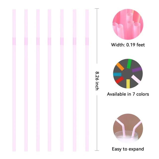 Alt view image 2 of 7 - 200pcs 8.26" x 0.2"Solid Colors Flexible Drinking Pink Straws, Plastic Disposable Bendy Straws (Pink)