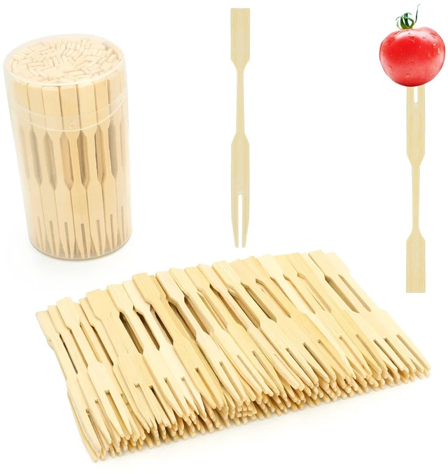 Main image of Mini Bamboo Forks 3.5 Inches, Small Forks Dessert, Cocktail Forks, Double Prong Toothpicks for Appetizer, Disposable Wooden/Wood Food Picks for Charcuterie Board Accessories. 110 PCS