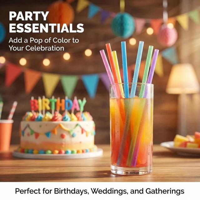 Alt view image 3 of 7 - 100PCS Colorful Plastic Straws Disposable for Party Drinks | Drinking Straws Bulk with Vibrant Colors for Birthday, Wedding, BBQ & Cocktail Drinks, 7.5 Inch