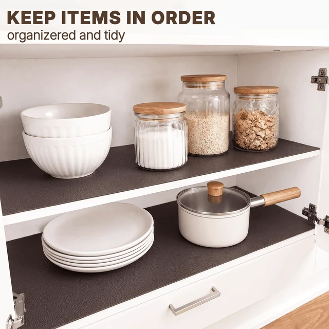 Alt view image 7 of 7 - Shelf Liner for Cabinets, Drawer Non Adhesive Non Slip Foam Mat for Kitchen, Pantry, Bathroom, Cupboard, Garage, Closet, Shelves, Drawer, Tool Box, Brown 11.8 x 59 inches