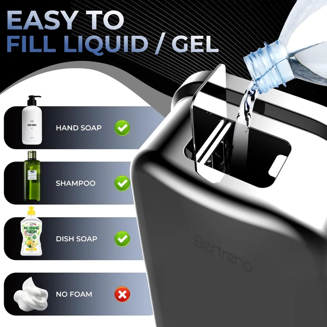 Alt view image 3 of 7 - Bertreno Commercial Soap Dispenser Wall Mount Stainless Steel Soap Dispensers Liquid Manual Anti-Leak Pump Hand Soap Dispenser for Bathroom Kitchen Silver (17 fl.oz./500ml)
