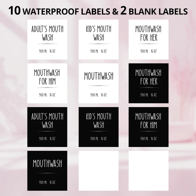 Alt view image 5 of 7 - CMLKLZD Glass Mouthwash Dispenser for Bathroom, 16 OZ Mouth Wash Bottle Container with Pour Spout & Reusable Mouthwash Cups & Wood Tray & Labels, Pink Bathroom Kitchen Decor and Accessories