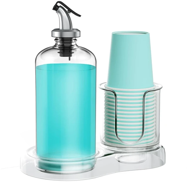 Main image of Mouthwash Dispenser for Bathroom with Cup Holder Detachable Glass Mouthwash Container 16 Oz,Refillable Mouth Washer Dispenser for Countertop