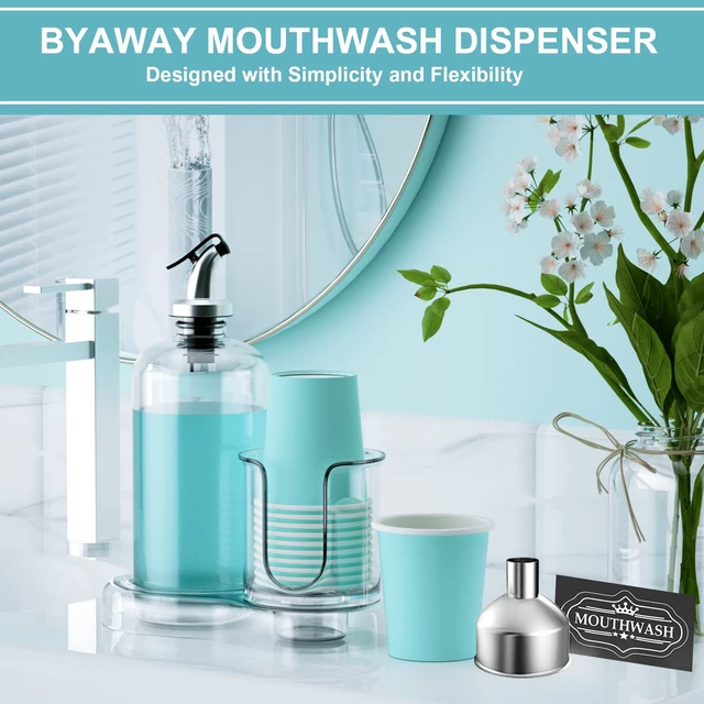 Alt view image 6 of 6 - Mouthwash Dispenser for Bathroom with Cup Holder Detachable Glass Mouthwash Container 16 Oz,Refillable Mouth Washer Dispenser for Countertop