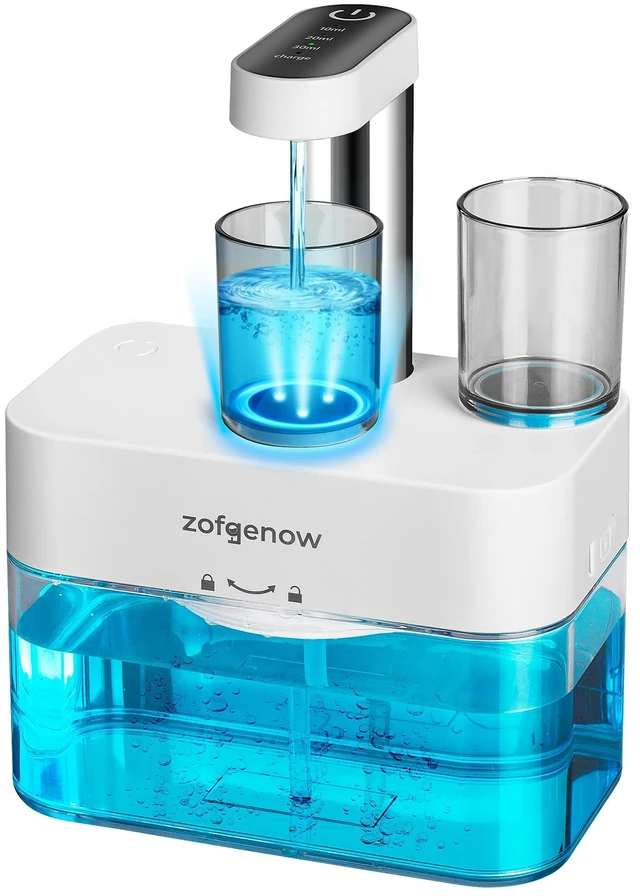 Alt view image 4 of 7 - Mouthwash Dispenser Cup Set of 2, Transparent Oral Care Cup for Bathroom, Shower, Kitchen Sink, with Removable Silicone Drip Guard, Leak-Proof for Kids Adults