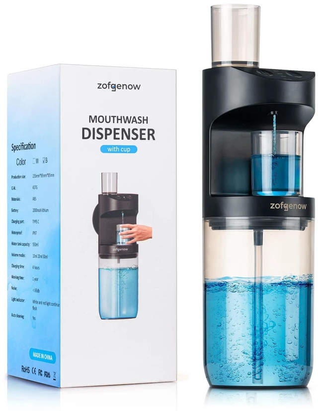 Alt view image 3 of 7 - Mouthwash Dispenser Cup Set of 2, Transparent Oral Care Cup for Bathroom, Shower, Kitchen Sink, with Removable Silicone Drip Guard, Leak-Proof for Kids Adults